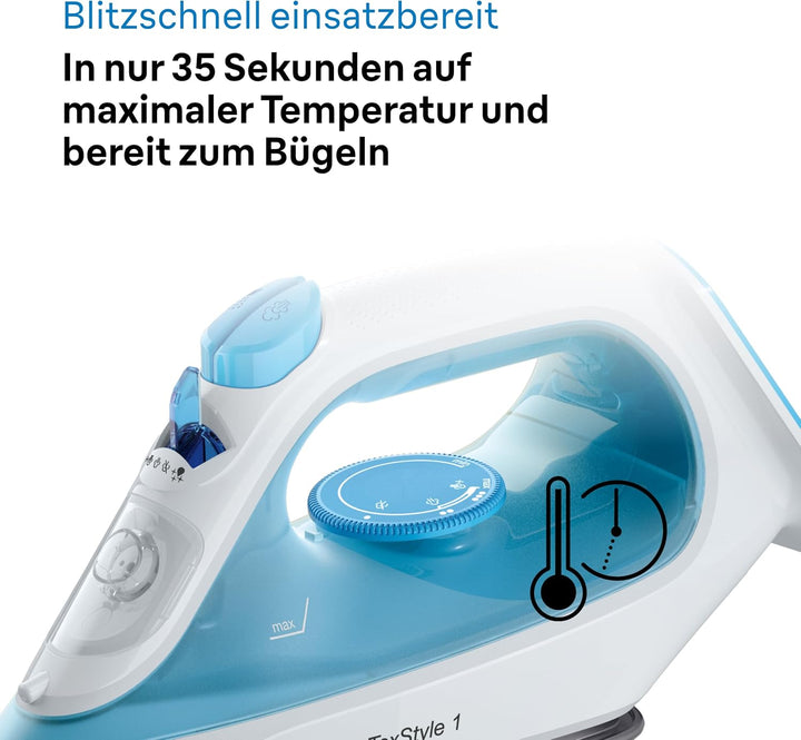 Braun Dampfbügeleisen TexStyle 1 SI1029BL, Bügeleisen, Antihaftbeschichtete Bügelsohle, 120 g/min Da