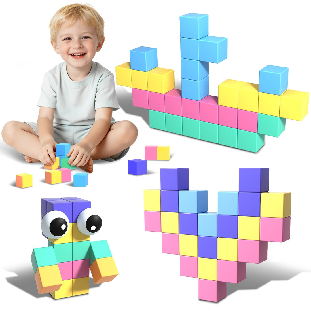 Goody King Magnetische Bausteine 56 Teile Set, Magnetbausteine für Kinder, Montessori Magnetische Sp