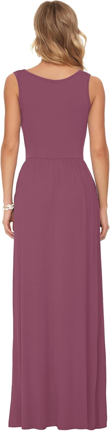 AUSELILY Damen Sommer Maxikleid | Ärmelloses,Taschen,Lockeres,Lässiges,Langes,Atmungsaktives Materia