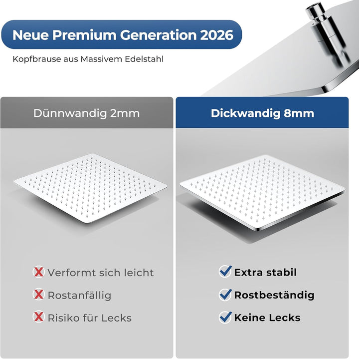 Görbach Regendusche Duschsystem ohne Armatur, Edelstahl Duschset mit Verstellbarer Duschstange, Kopf