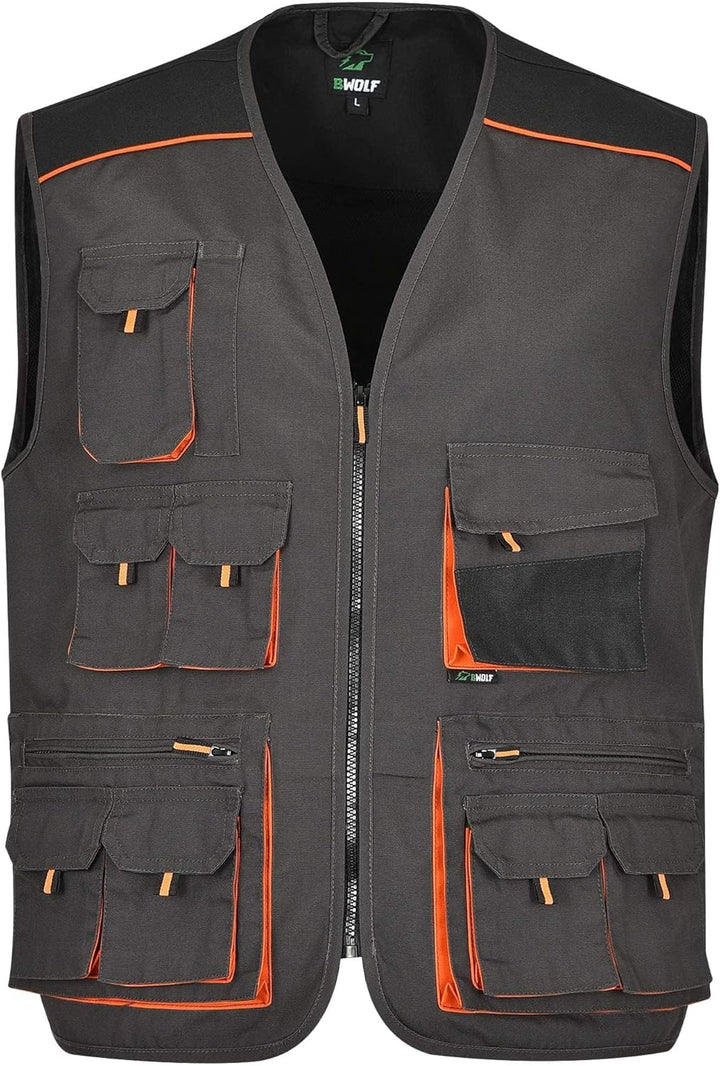 BWOLF Atlas Multifunktionale Arbeitsweste Herren Arbeitsweste Classic Grau/Orange M Grau/Schwarz/Ora