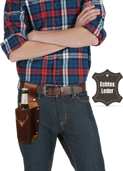 Bierholster Biergürtel Flaschenhalter aus echtem Leder als Geschenk für Männer, Bierhalter als Gesch