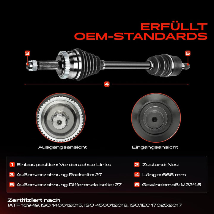Frankberg Antriebswelle Vorne Links Kompatibel mit Tucson JM 2.0L 2.7L 2004-2022 Sportage JE KM 2.0L