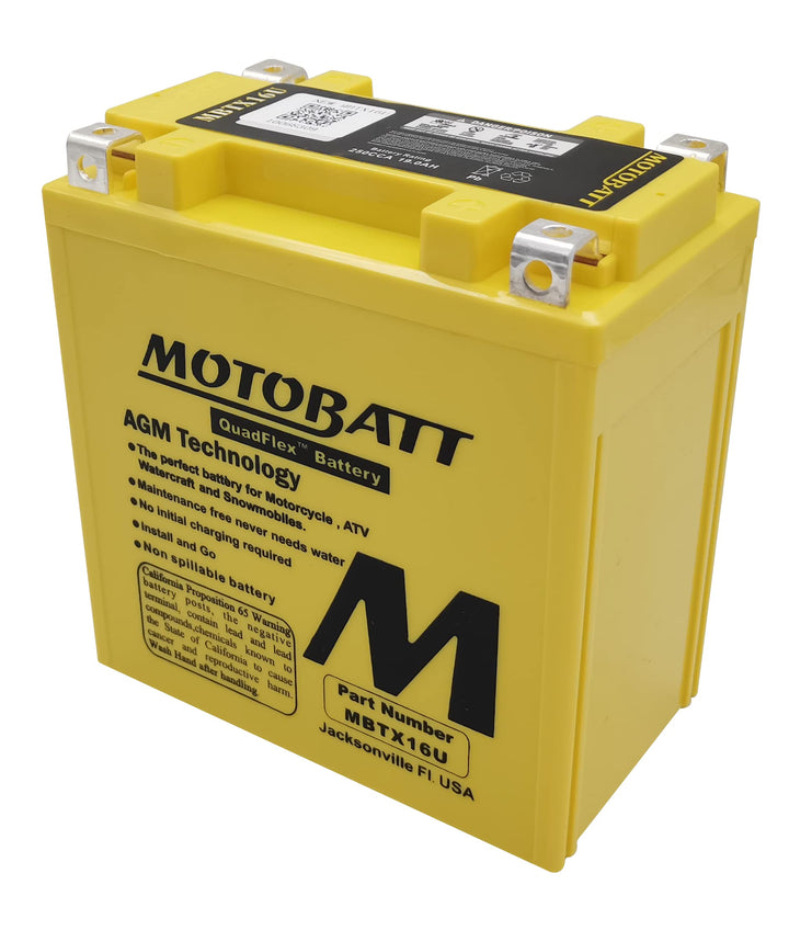 MotoBatt MBTX16U (12V 19 Amp) 250CCA Factory Activated QuadFlex AGM Battery