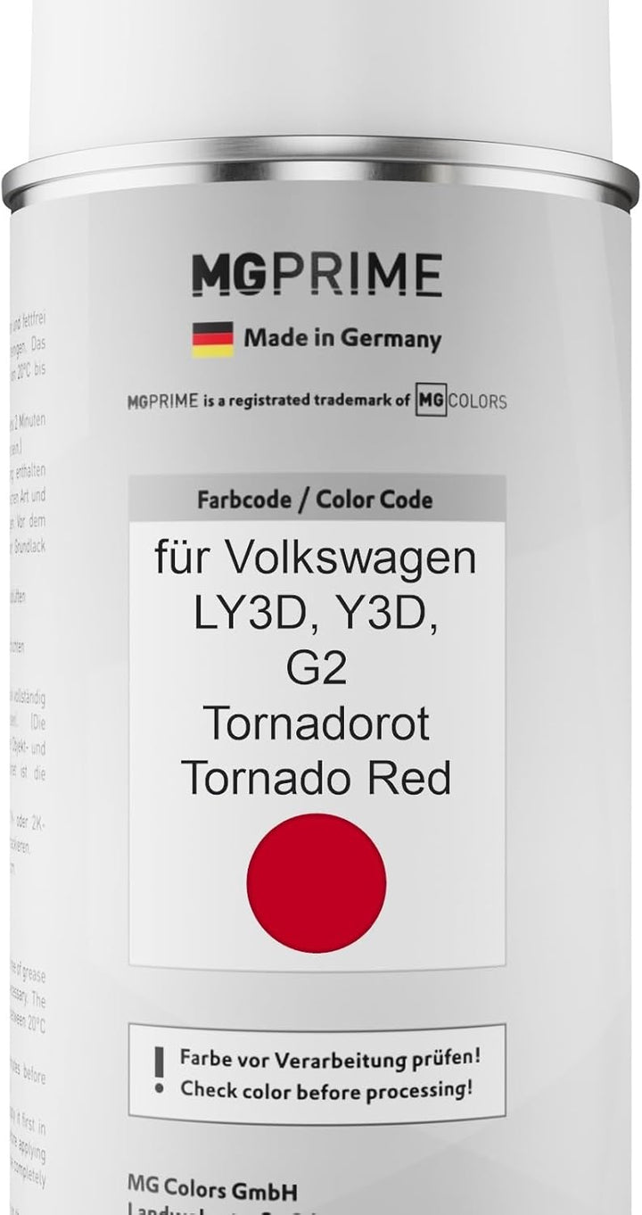 MG PRIME Autolack Sprühdosen Set für Volkswagen VW LY3D / Y3D / G2 Tornadorot/Tornado Red Basislack