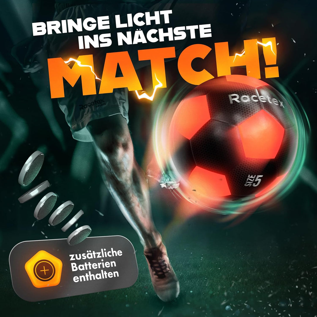 Racetex leuchtender Fussball - Wasserfester LED Fussball mit umfangreichem Zubehör – Fussball Leucht
