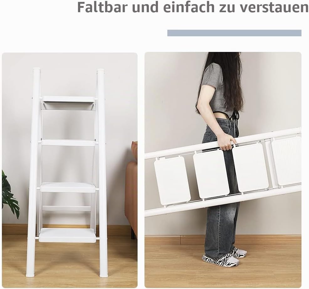 BAOYOUNI Trittleiter 4 Stufen Klappbar Haushaltsleiter Leiter Rutschfeste Stufenleiter 20 cm Breite