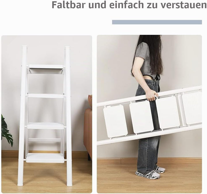 BAOYOUNI Trittleiter 4 Stufen Klappbar Haushaltsleiter Leiter Rutschfeste Stufenleiter 20 cm Breite