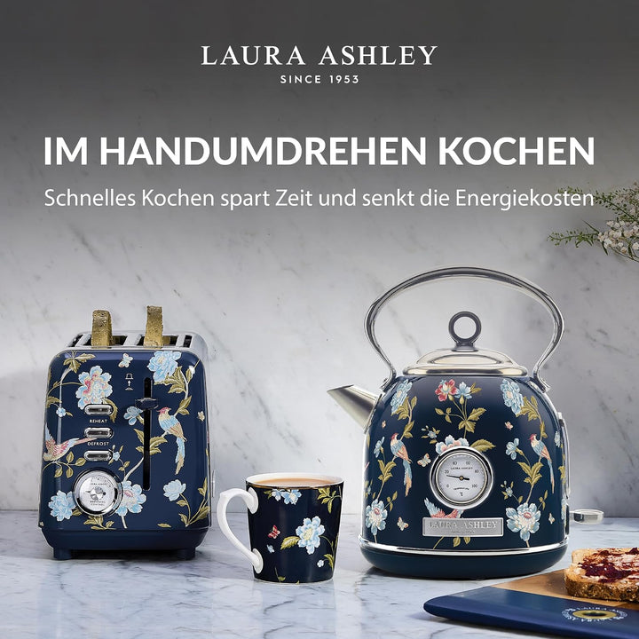 Laura Ashley Elveden Navy Kabelloser Elektrischer Wasserkocher von VQ. Edelstahl-Wasserkocher 1.7 Li