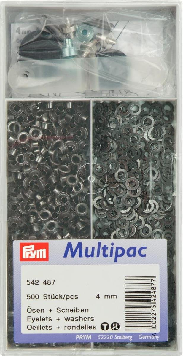 Prym Ösen und Scheiben, Messing, Schwarz, 4 mm Innen Ø, brüniert, 500 Stück, 4 mm Innen Ø, brüniert,