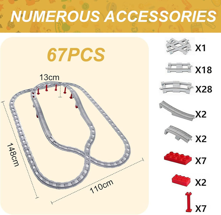 67 Stück Bausteine Zug Schienen Set ab 2 Jahre, City Eisenbahnschienen for Train, Kompatibel mit dem
