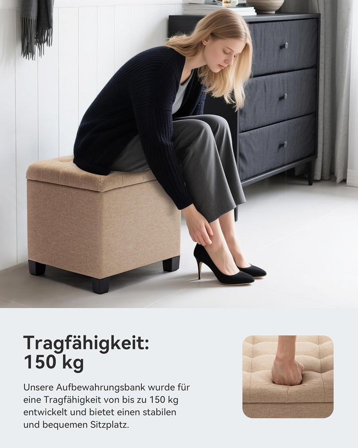 HNNHOME Sitzhocker mit Stauraum, Sitzwürfel mit Deckel, Sitztruhe, Fussbank Truhen Aufbewahrungsbox,