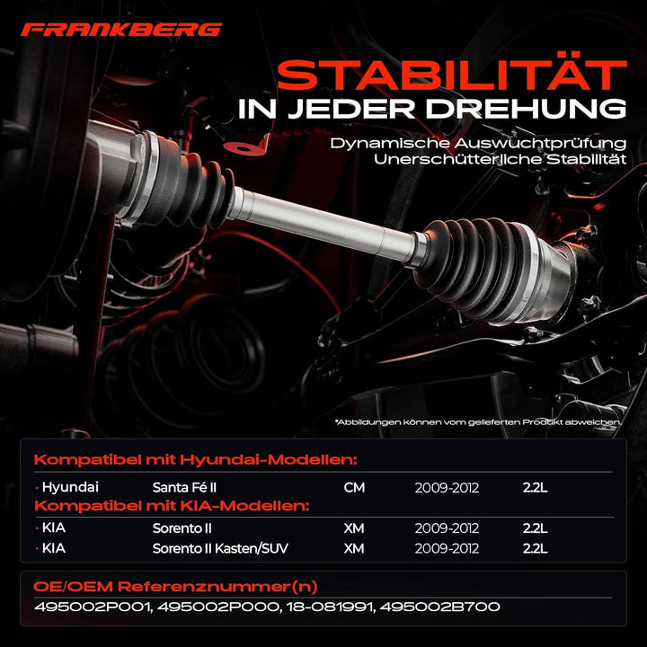 Frankberg Antriebswelle Vorne Links Kompatibel mit Santa Fé II CM 2.2 CRDi 2.2 CRDi 4x4 2009-2012 So