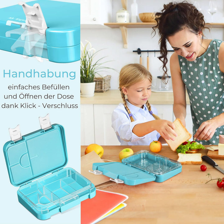 My Vesperbox – Len - Bento Box Kinder - Lunchbox mit 4+2 Fächern - extrem robust – Brotdose – Brotbo