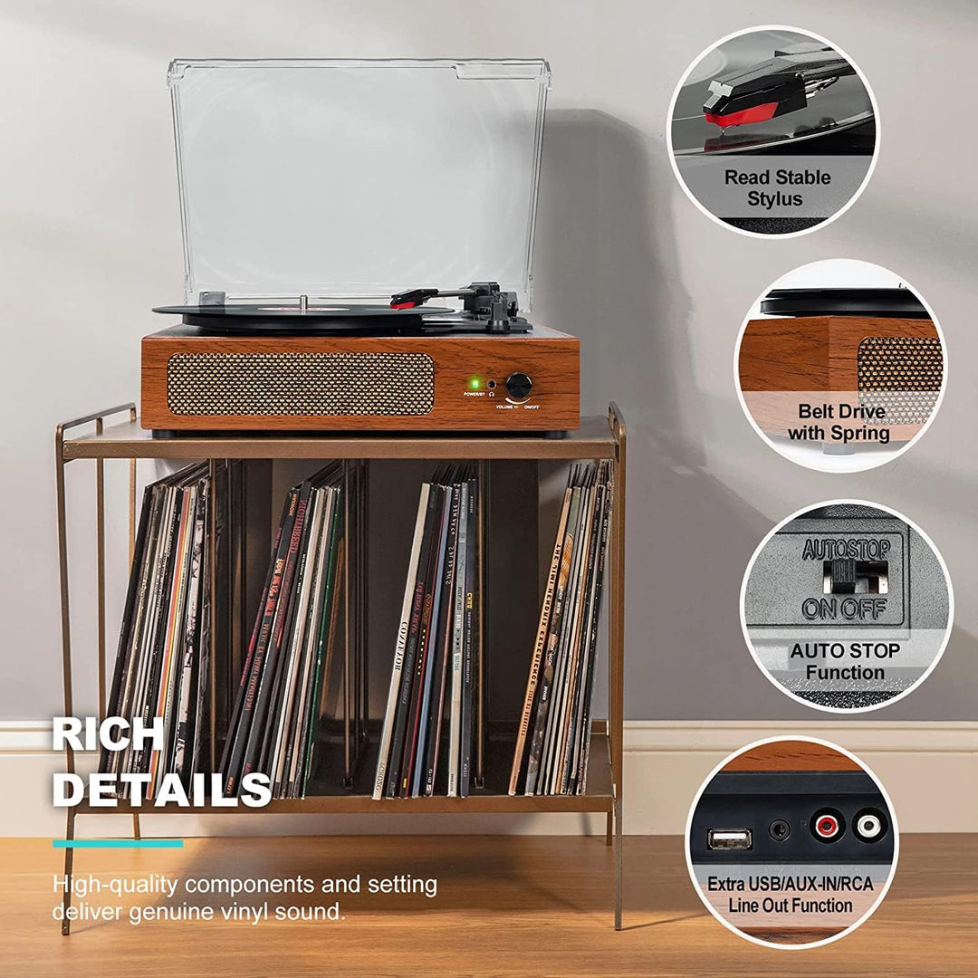 Trynnay Plattenspieler mit Lautsprecher Schallplattenspieler Wireless LP Phonograph mit Eingebauten