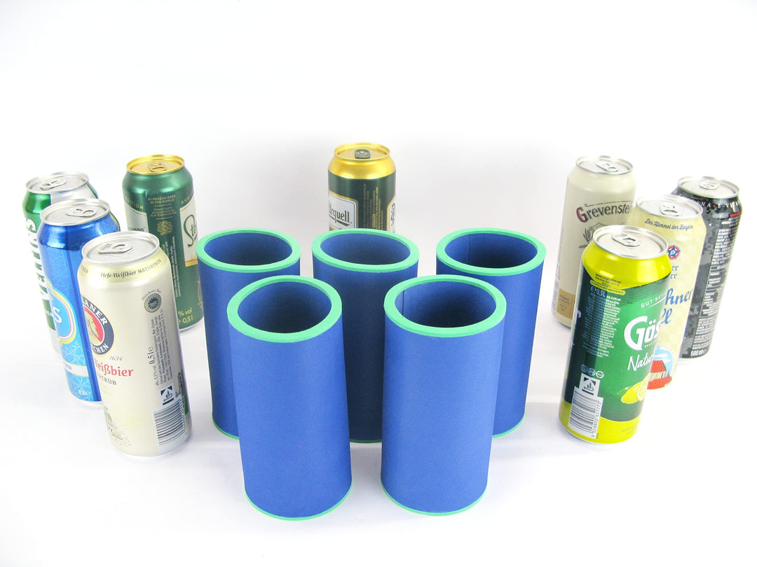 5er Set Blaue Getränkekühler 0,5l Dose - Bierkühler - Neoprenkühler - passgenau ~Dosenkühler~ für al