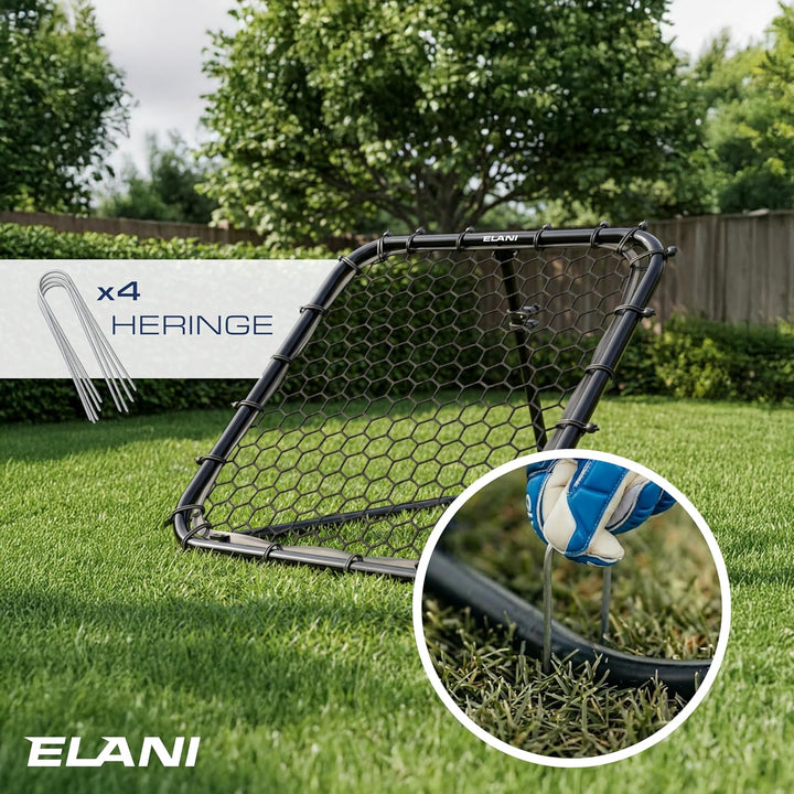 ELANI - Rebounder für Fussball 1x1m mit Schutzrand &amp; 6 Heringen für sicheren Stand - Fussball Reboun
