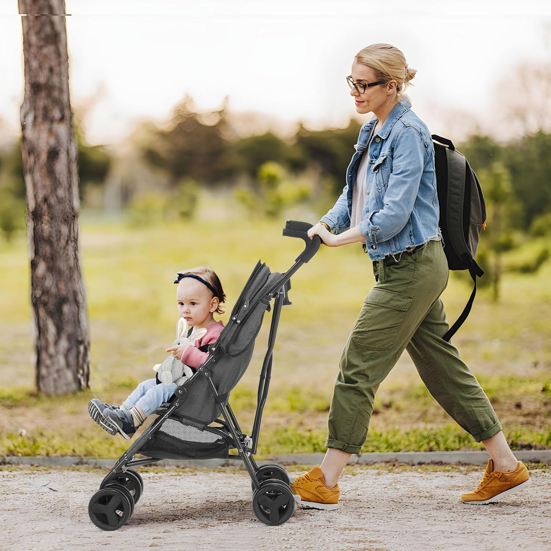 Einhändig klappbarer, leichter Kinderwagen, grosser Aufbewahrungskorb, Verdeck, Getränkehalter, komp