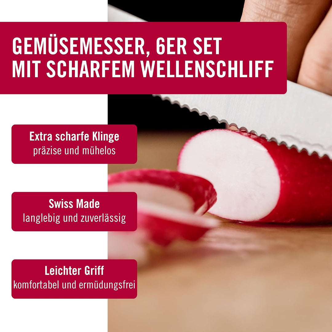 Victorinox 6 Stück Tafelmesser - Tomatenmesser Swiss Classic mit Wellenschliff rostfrei - Swiss Made