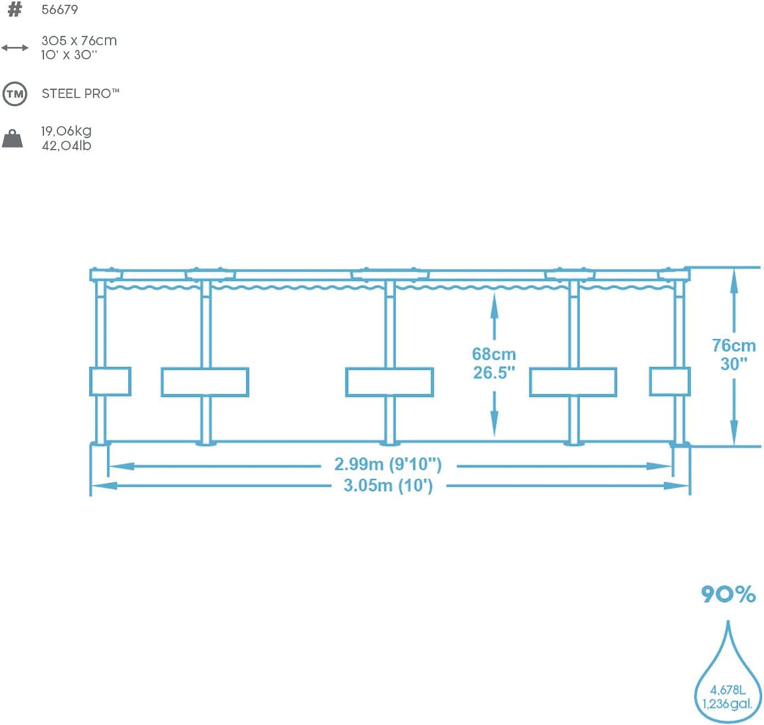 Bestway Steel Pro Frame Pool-Set mit Filterpumpe Ø 305 x 76 cm, blau, rund