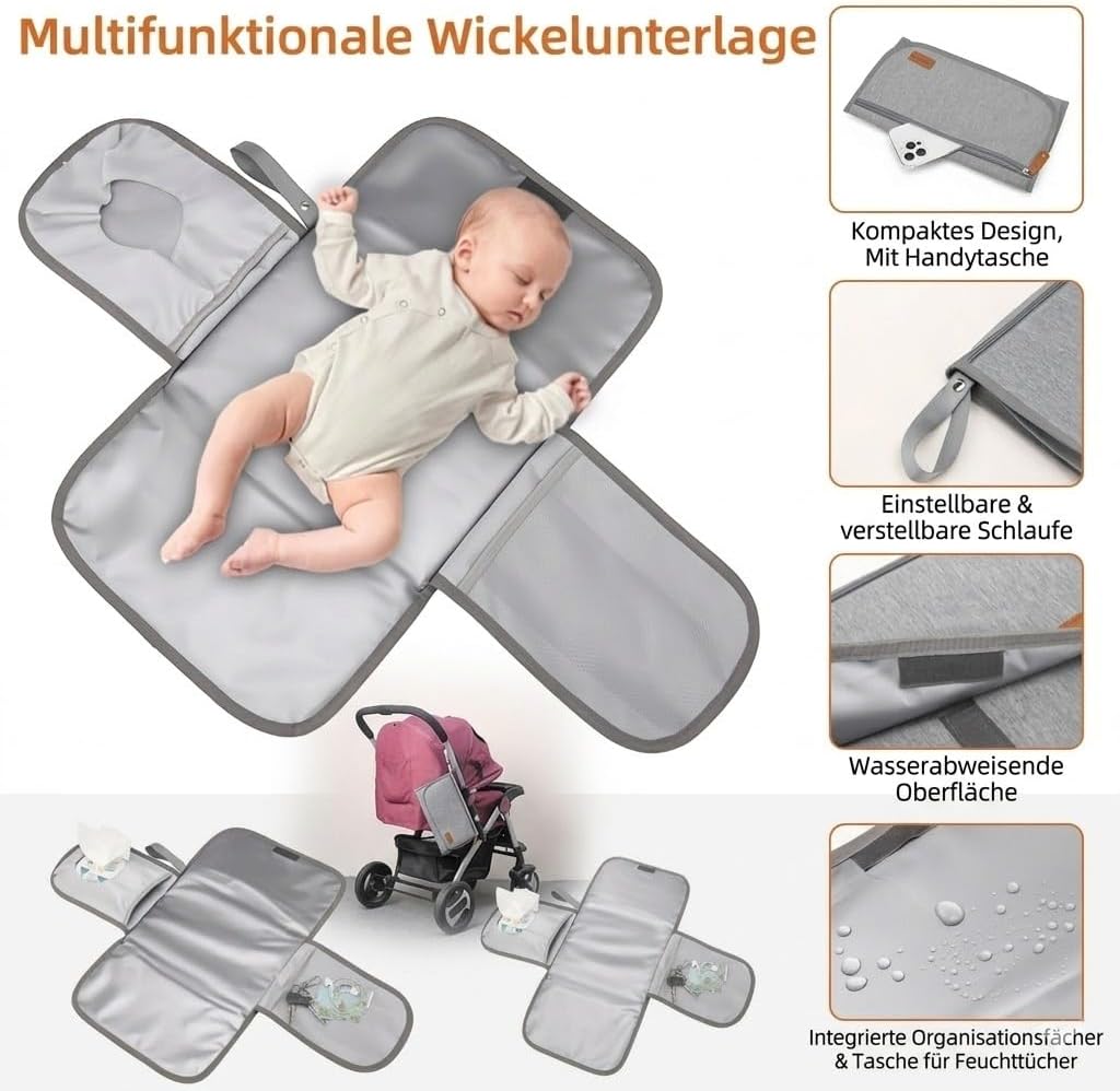 Wickelrucksack Gross inkl Wickelunterlage & Kühltasche, Modische Wickeltasche mit viel Stauraum, Was