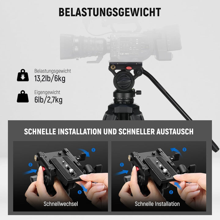 NEEWER Kamera Videostativ mit Fluidkopf Heavy Duty Leichter kompakter tragbarer Reisestativ für DSLR