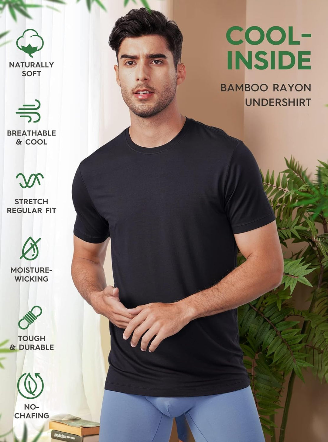 DAVID ARCHY Unterhemden Herren mit Schweissblatt Shirt mit V-Ausschnitt aus Bambus M Black*3-c (Bamb
