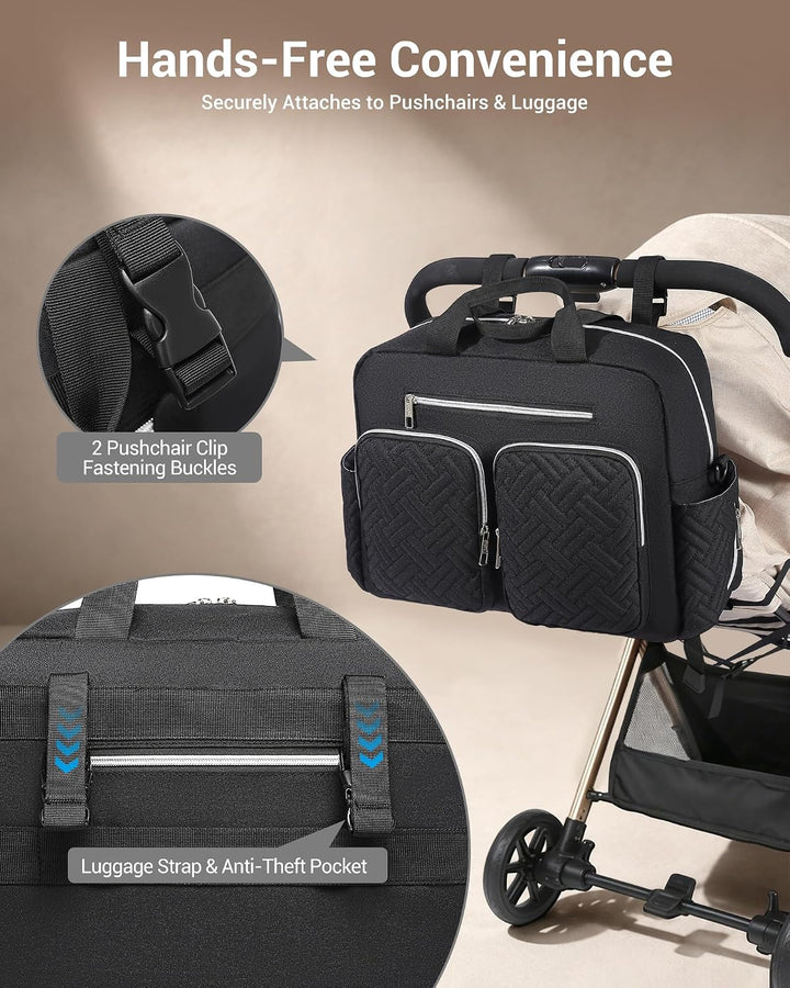 KONO Baby Wickeltasche Windeltasche zum Aufhängen am Kinderwagen, Grosse Reisetasche mit Isolierten