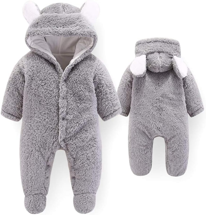 Neugeborene Baby Cartoon Bär Schneeanzug Wintermantel Fleece Kapuze Strampler Jumpsuit Grau 3-6 Mona