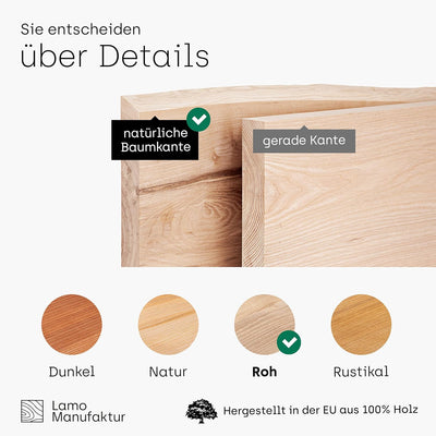 LAMO Manufaktur Holzplatte für Esstisch Küchentisch Küchenarbeitsplatte Tischplatte Baumkante 140x60