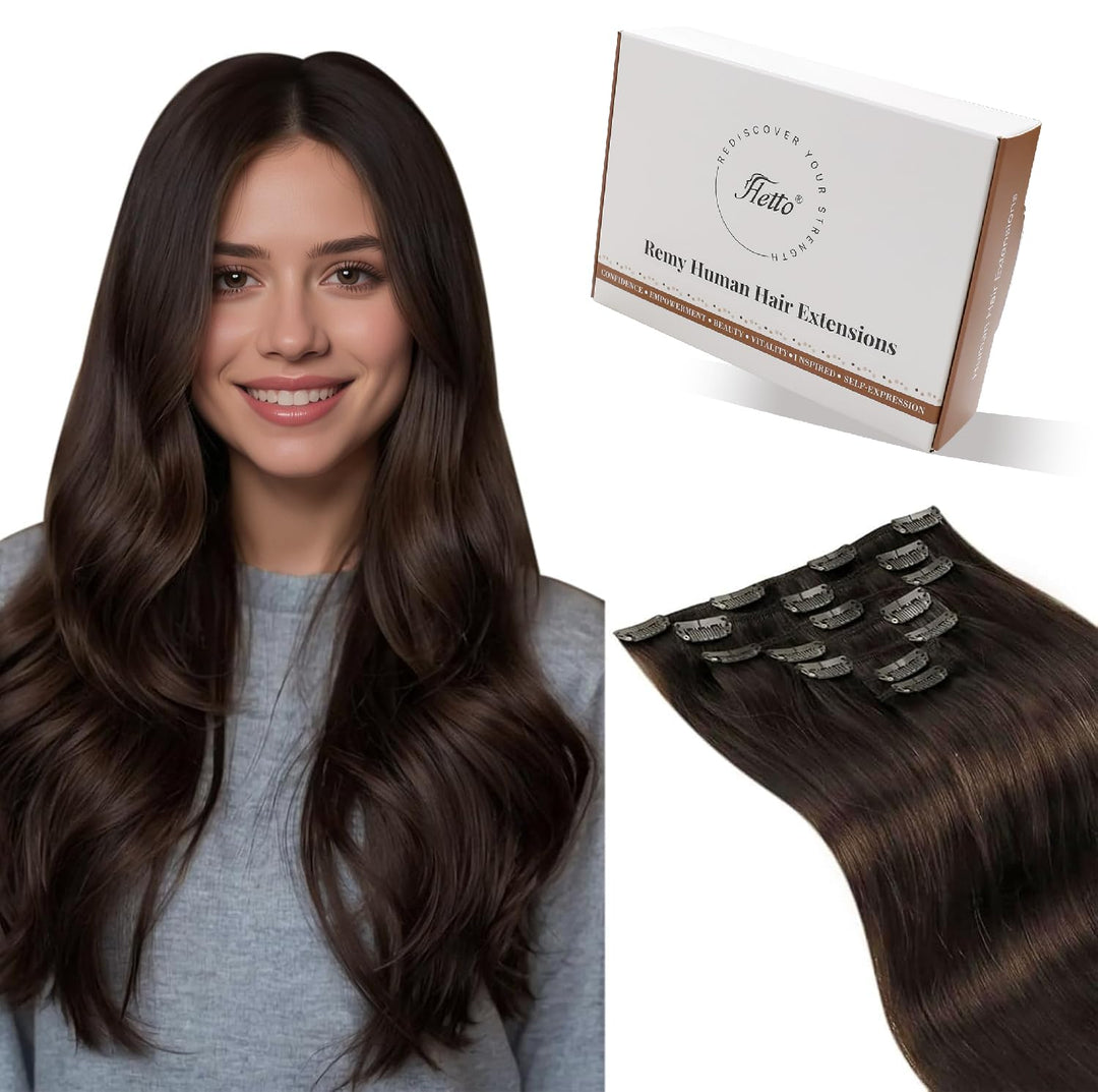 Hetto Clip in Extensions Echthaar Braun Extensions Clip in Echthaar Remy Clip in Haarverlangerung Ex