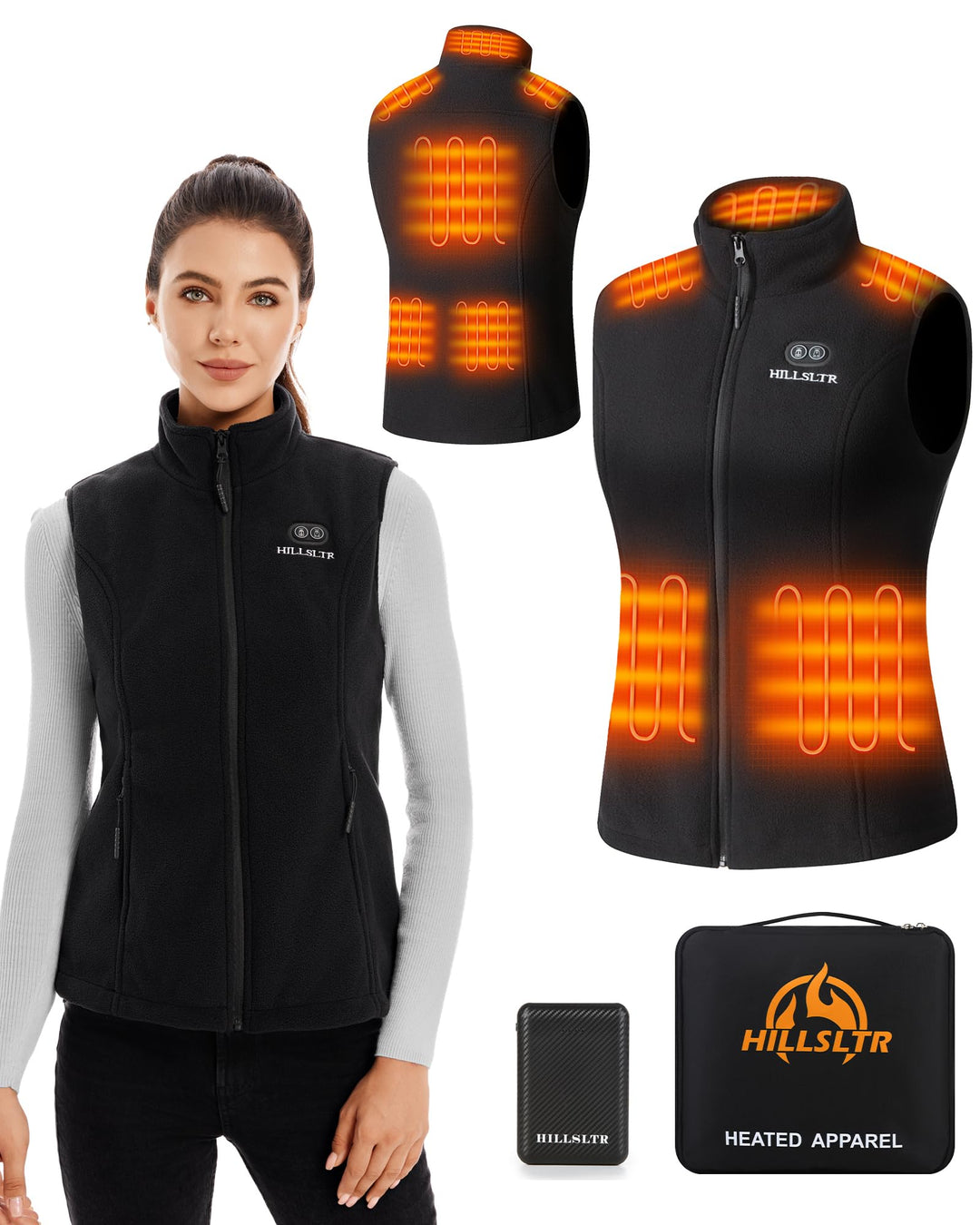 Beheizbare Weste, Fleece Heizweste Damen mit Powerbank 7.4V 12000mAh, Heizweste mit 8 Heizzonen, Beh