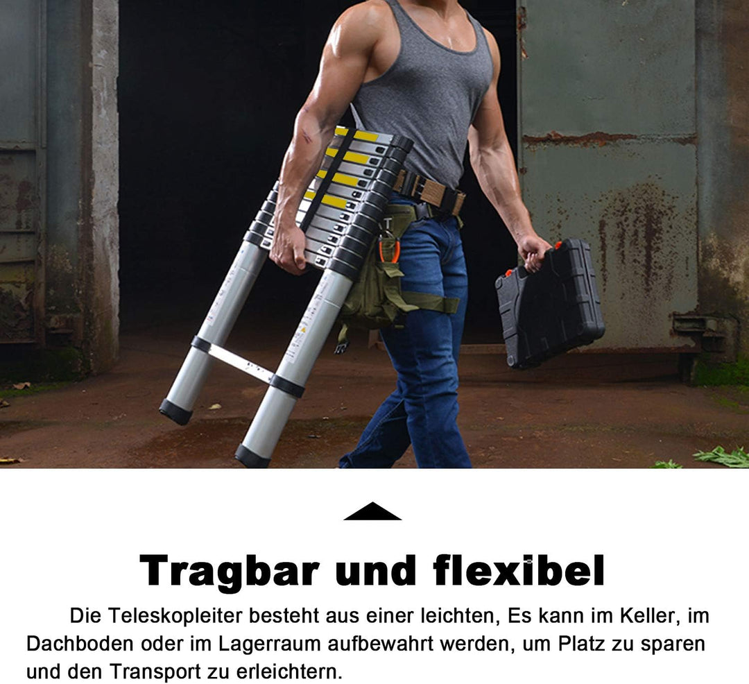 Eulenke 3,8M Teleskopleiter - Rutschfester Multifunktionsleiter 150 kg Belastbarkeit - Aluleiter Hau