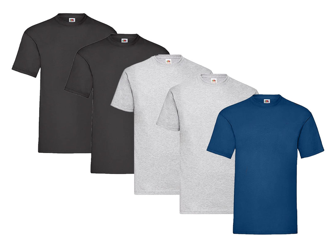 Fruit of the Loom Herren T-Shirt Valueweight, 5er Pack S 2x Schwarz + 2x Grau + 1x Navy + 1 Hl Kauf