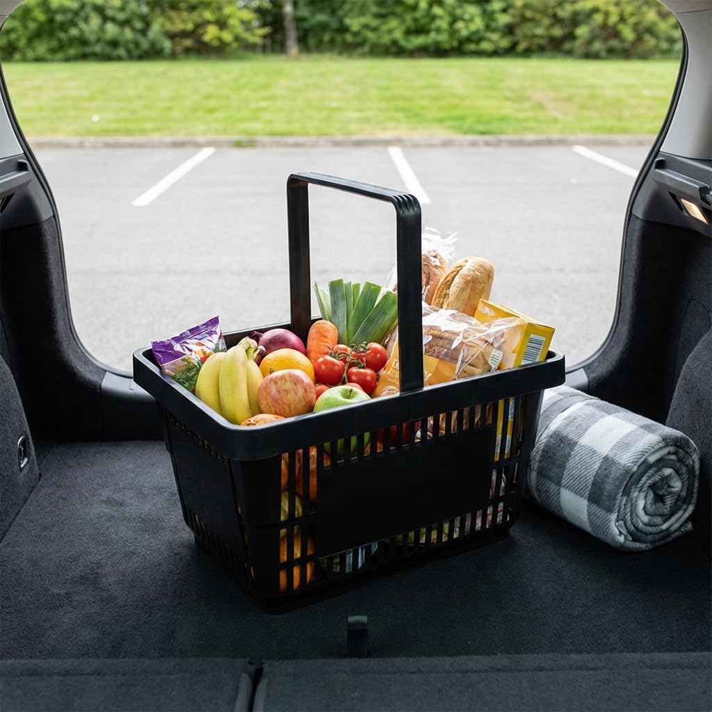Einkaufskörbe 2 Stück Körbe schwarz mit einem Tragegriff aus Plastik 22 Liter Verkaufskörbe stapelba