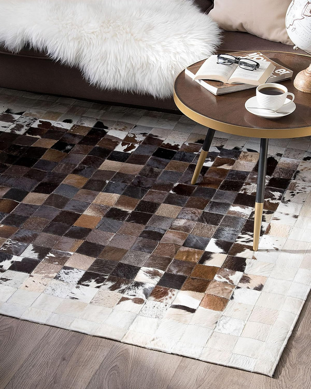 Wohnzimmer Teppich Modern Braun Beige Leder 160 x 230 cm Okculu