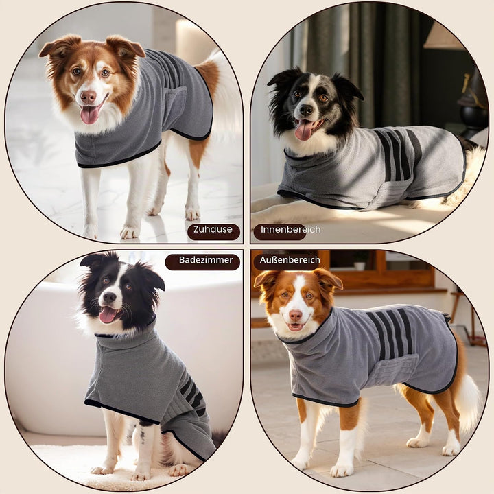 HezzLuv Bademantel für Hunde, Hundebademantel aus Mikrofaser für Mittlere Und Grosse Hunde Grau Bade