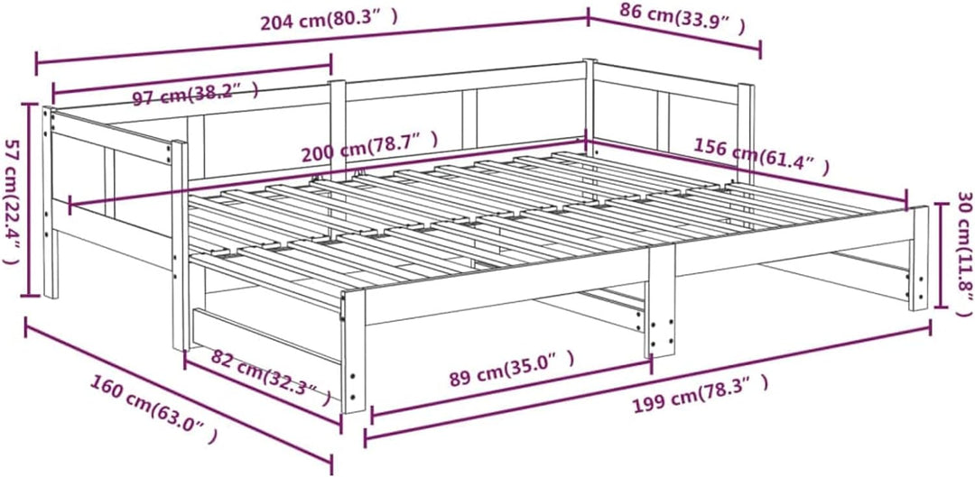 Tidyard Ausziehbares Tagesbett Sofa Sofabett Schlafsofa Bett Bettgestell Bettrahmen Bettsofa Doppelb