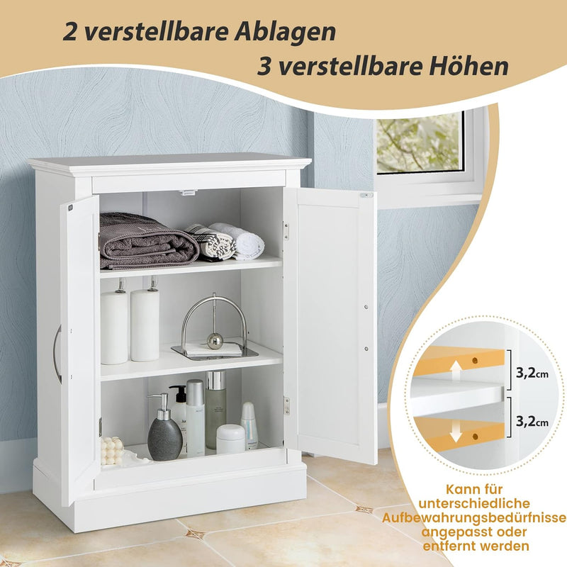 COSTWAY Badezimmer Kommode mit 2 verstellbaren Ablagen, Badezimmerschrank Holz, Badschrank modern, w