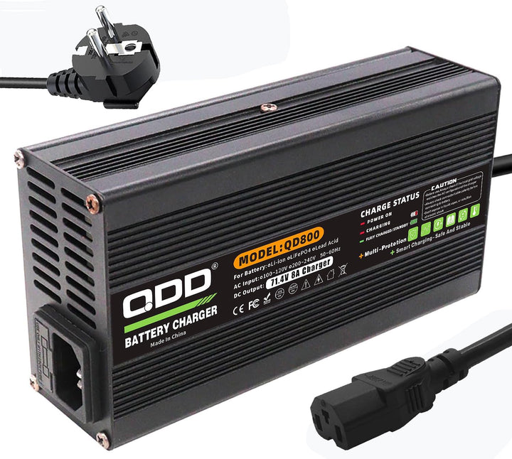 QDD 71,4 V 8 A Ladegerät 60 V Li-Ionen-Akkuladegerät Schwarzes Aluminiumgehäuse DC-Ausgang C13 N+L-A