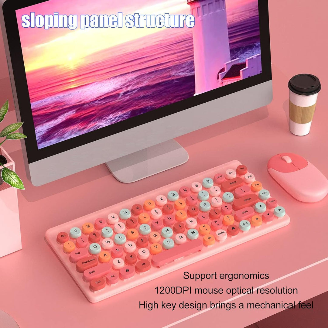 Bewinner Kabellose Tastatur und Maus mit 86 Tasten, Süsse Gaming Tastatur, 1200 DPI, Maus, Süsse Mis