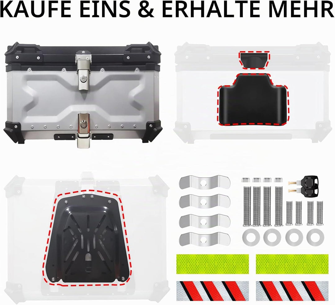 VOKKA Topcase Motorrad, 65L Aluminiumlegierung Topcase für Roller, Wasserdicht, Staubdicht und Diebs