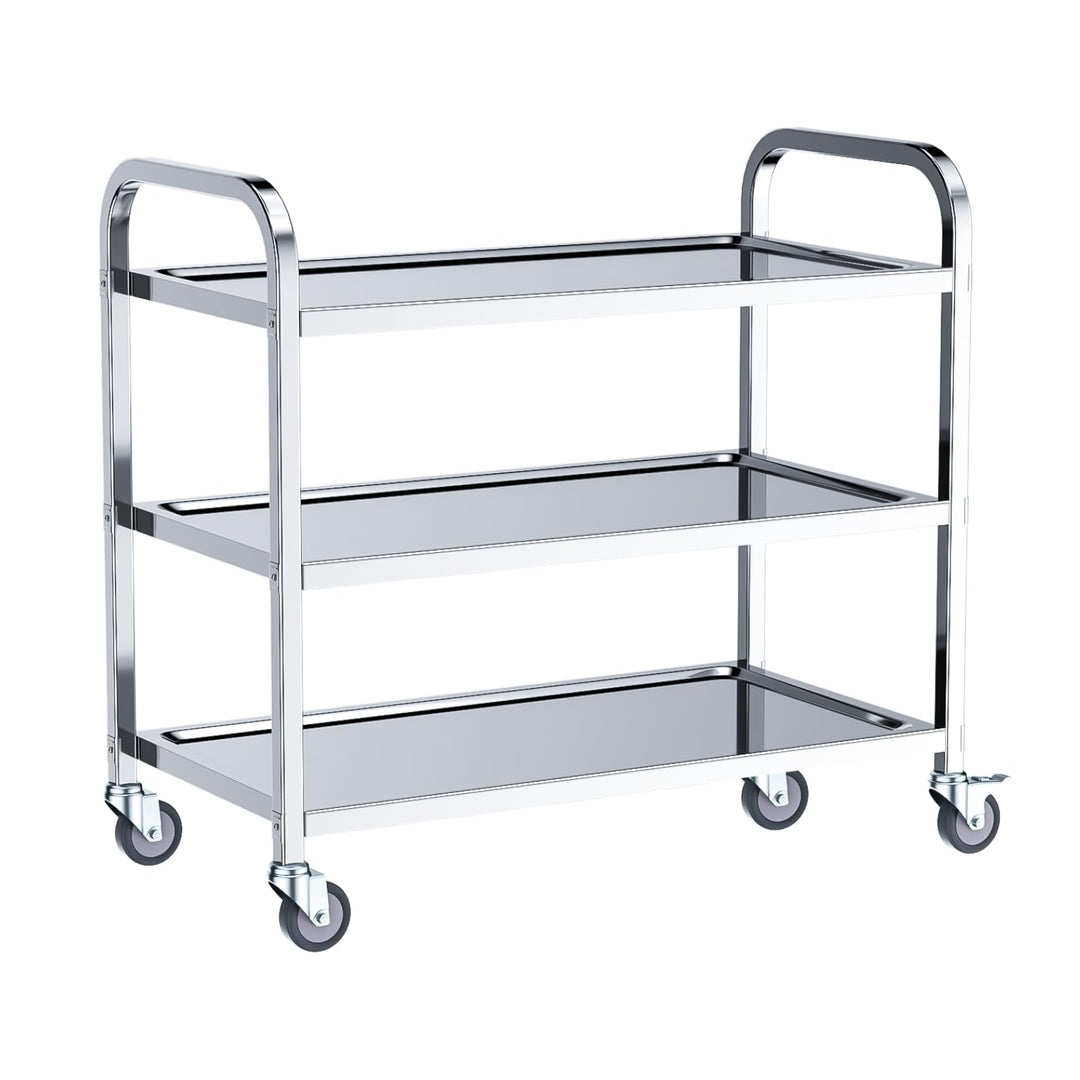 3-stufiger Catering Servierwagen aus Edelstahl, Küchen- und Transportwagen mit Massen 75x40x83,5 cm,