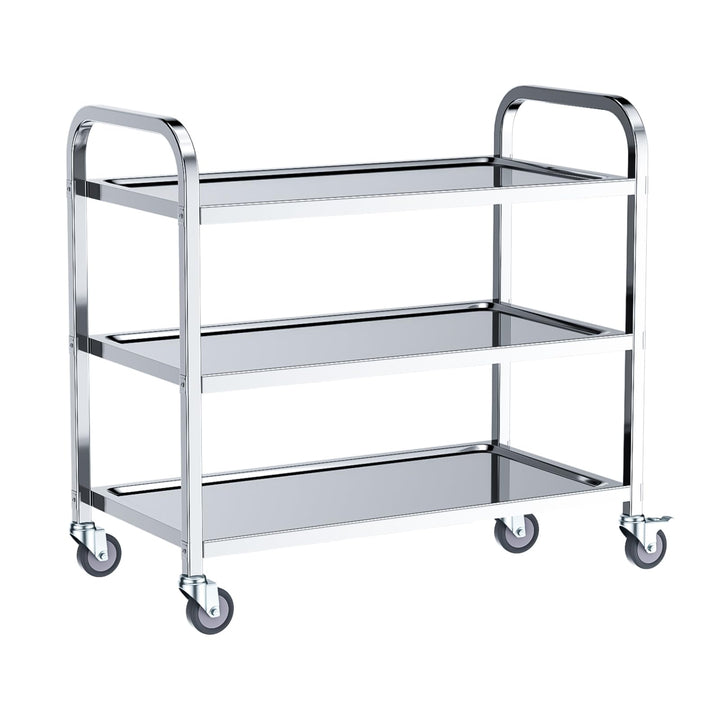 3-stufiger Catering Servierwagen aus Edelstahl, Küchen- und Transportwagen mit Massen 75x40x83,5 cm,