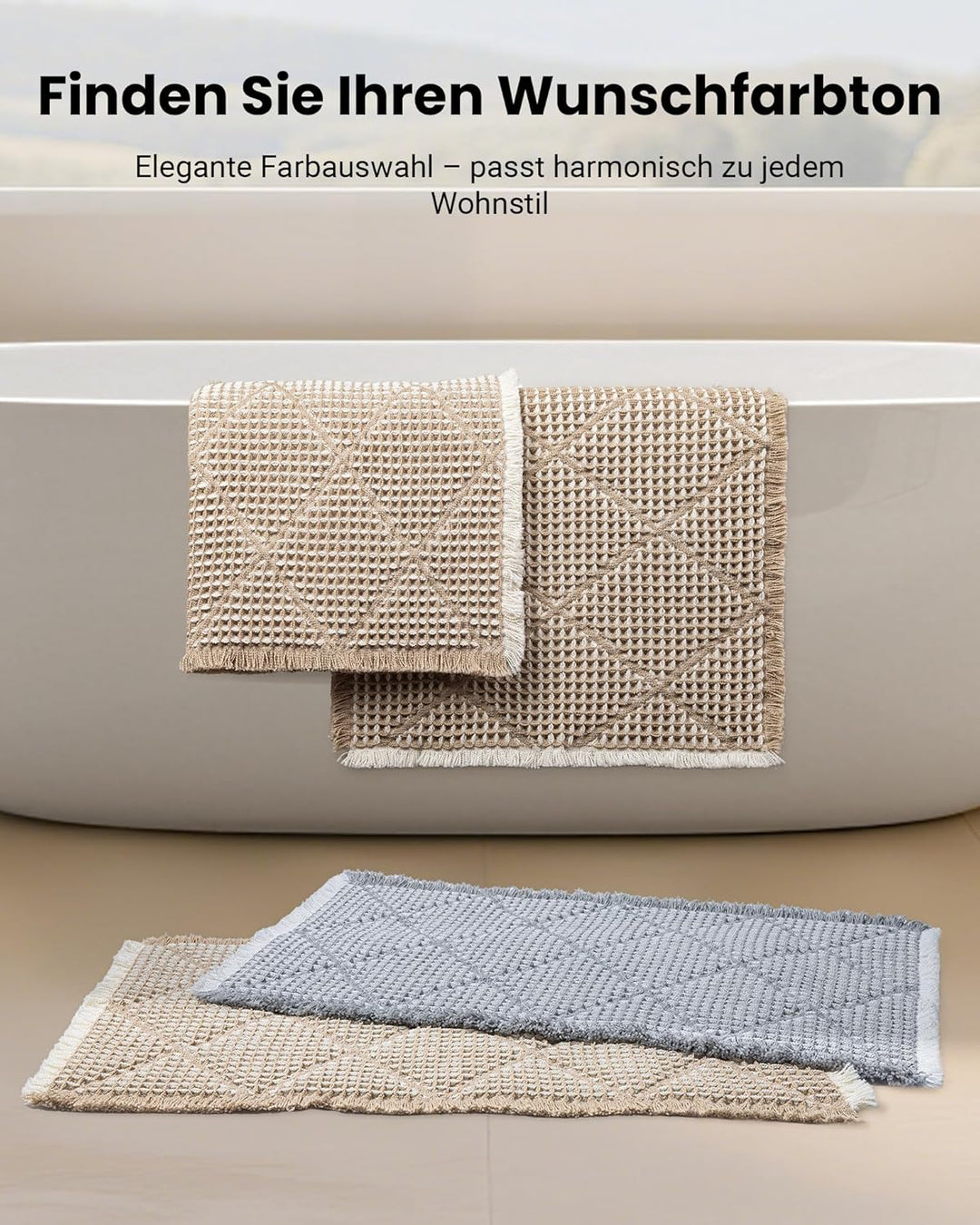 Grosses Badezimmerteppich Set 2 Teilig, Badteppich Rutschfest Waschbar, Badematte Grau, Boho Bathroo