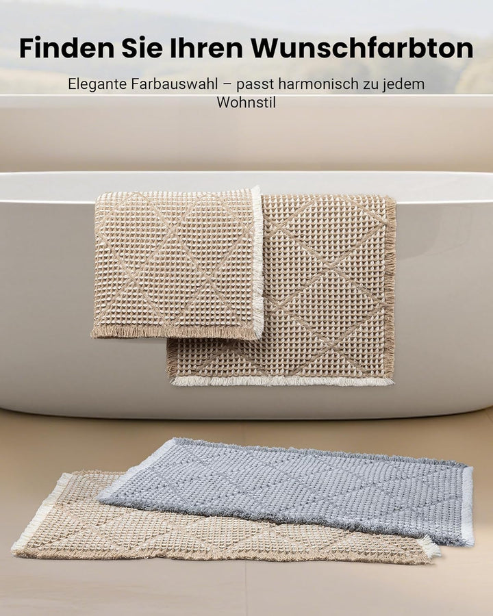 Grosses Badezimmerteppich Set 2 Teilig, Badteppich Rutschfest Waschbar, Badematte Grau, Boho Bathroo