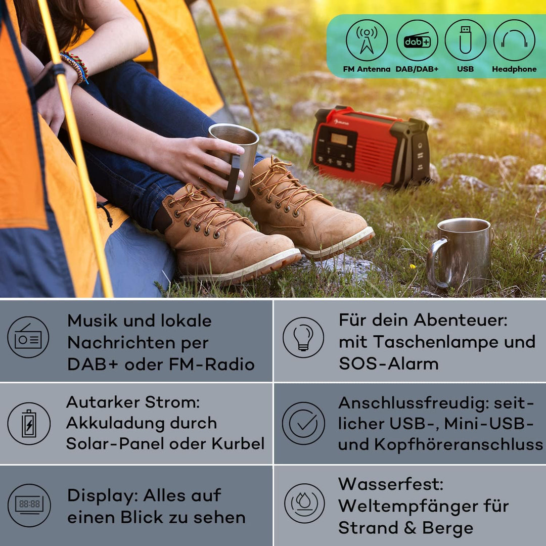 Auna Radio, Aufladbares DAB-Radio, DAB Plus Radio mit Bluetooth, Radio mit Batterie, DAB/DAB+/FM, mi
