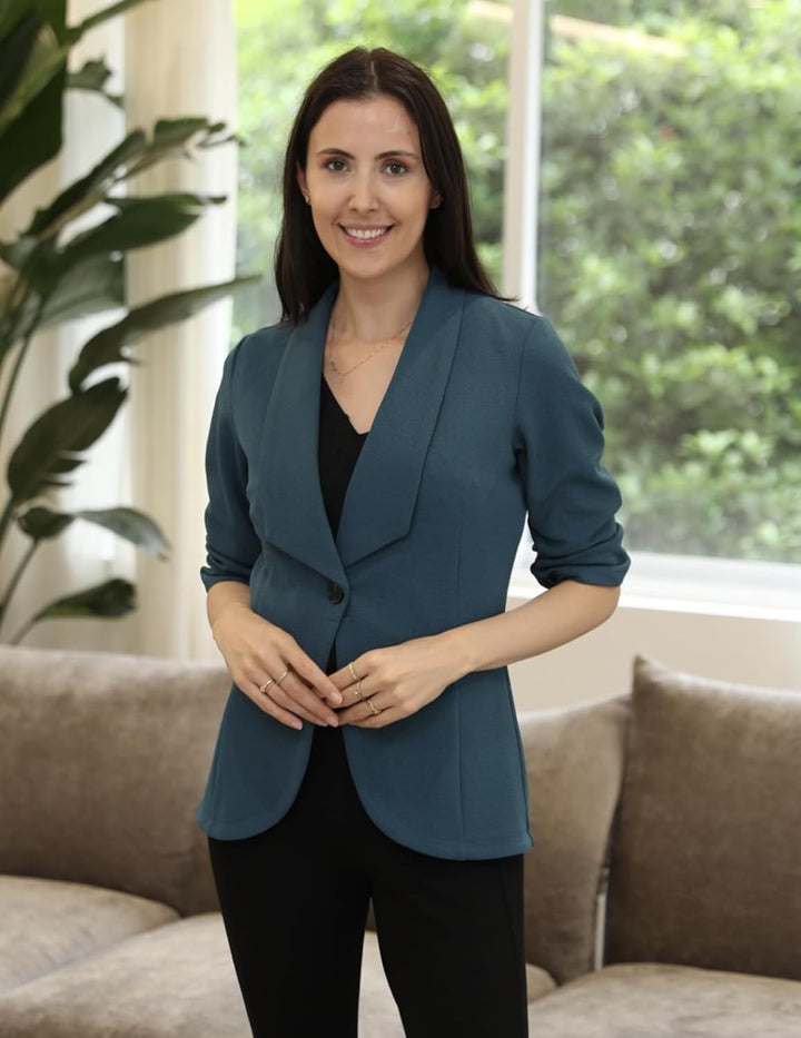 Zeagoo Damen Blazer Elegant 3/4 Arm Business Longblazer Slim Fit Revers Blazer Sakko Casual Arbeit B