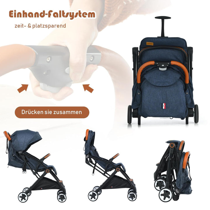 DREAMADE Kinderbuggy Klappbar mit Liegefunktion, Faltbar Buggy mit 5-Punkt-Sicherheitsgurt & Aufbewa