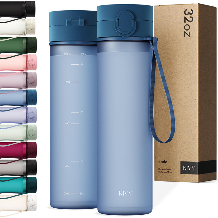 KIVY Trinkflasche 1l mit Klappdeckel [AUSLAUFSICHER & BRUCHSICHER] Water Bottle BPA Frei mit klappba